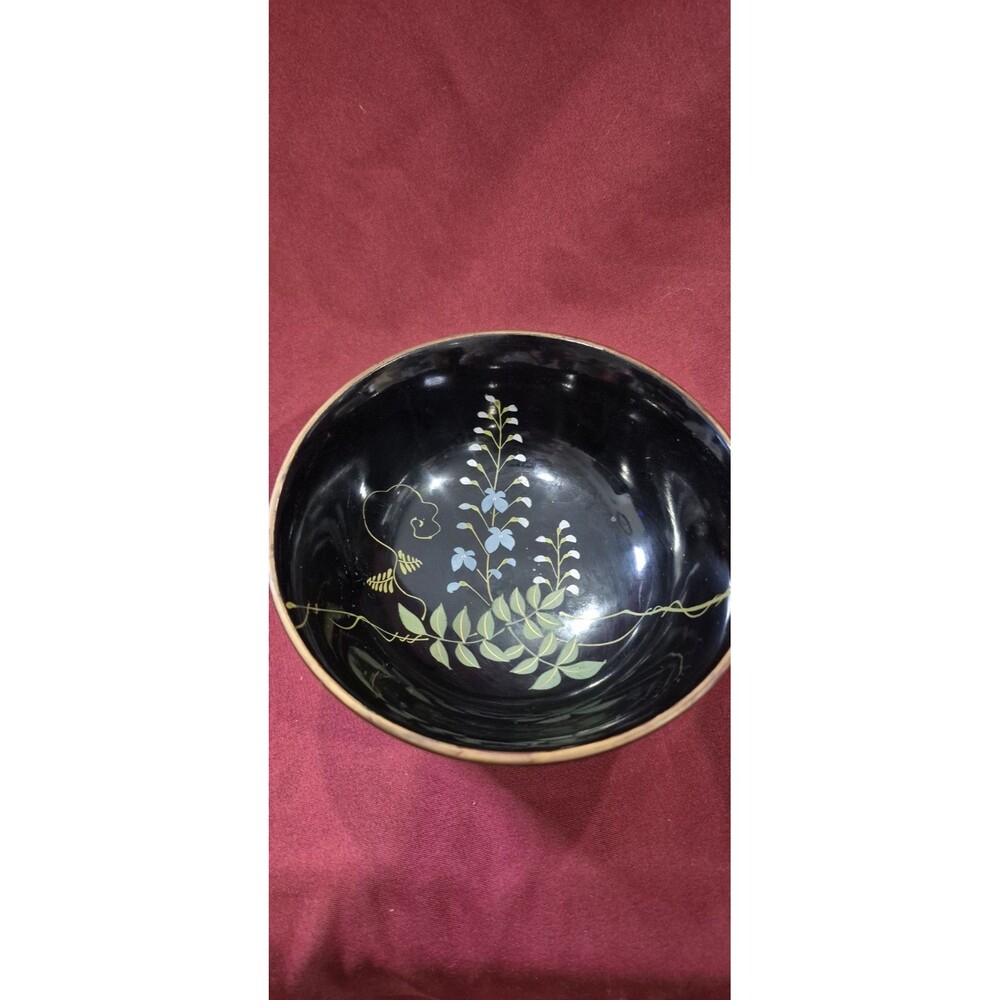 KARAVAN Occupied Japan Red Japanese  5" Lacquer Wave Bowl Wisteria (1945-1952)